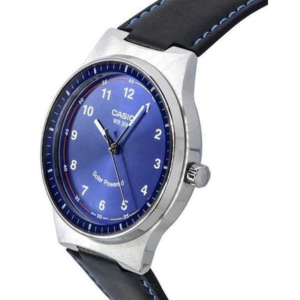 Orologio da uomo Casio standard analogico cinturino in pelle quadrante blu ad energia solare MTP-RS105L-2B