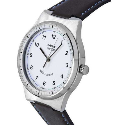 Orologio da uomo MTP-RS105L-7B ad energia solare con cinturino in pelle analogico standard Casio quadrante bianco