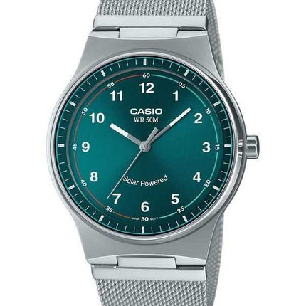 Orologio da uomo Casio analogico standard analogico in acciaio inossidabile con quadrante verde solare MTP-RS105M-3BV