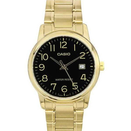 Orologio da uomo Casio analogico tono oro in acciaio inossidabile quadrante nero al quarzo MTP-V002G-1B