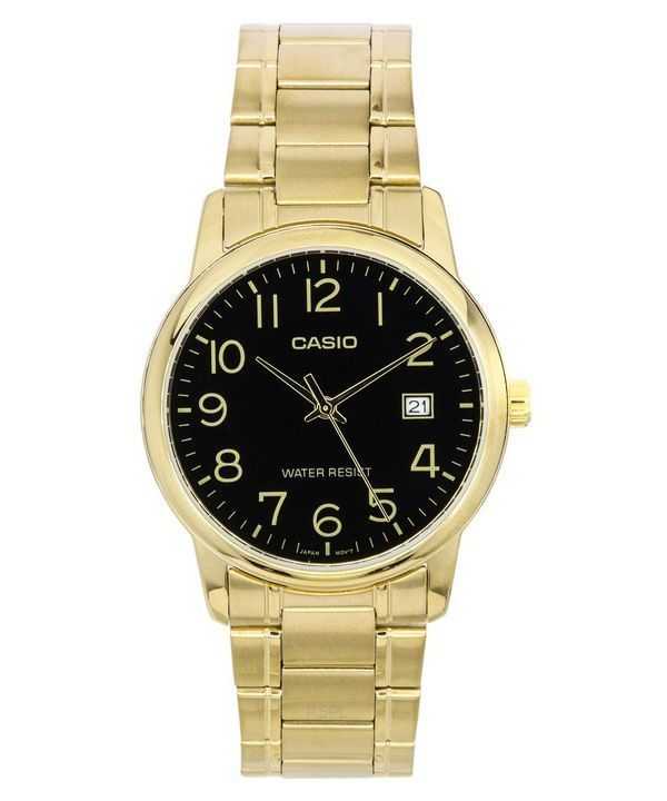 Orologio da uomo Casio analogico tono oro in acciaio inossidabile quadrante nero al quarzo MTP-V002G-1B