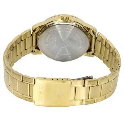 Orologio da uomo Casio analogico tono oro in acciaio inossidabile quadrante nero al quarzo MTP-V002G-1B