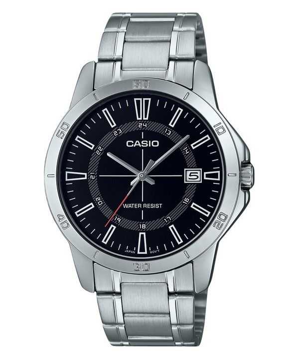Orologio da uomo Casio analogico standard in acciaio inossidabile con quadrante nero al quarzo MTP-V004D-1C
