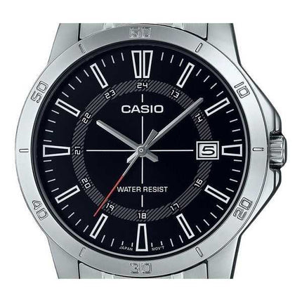 Orologio da uomo Casio analogico standard in acciaio inossidabile con quadrante nero al quarzo MTP-V004D-1C