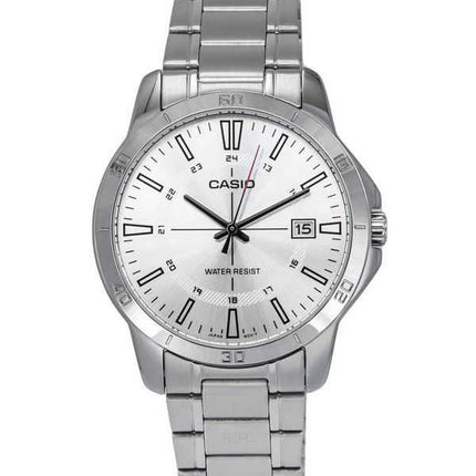 Orologio da uomo Casio analogico standard in acciaio inossidabile con quadrante argentato al quarzo MTP-V004D-7C