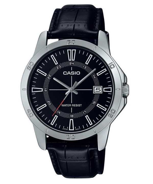 Orologio da uomo Casio analogico standard con cinturino in pelle quadrante nero al quarzo MTP-V004L-1C