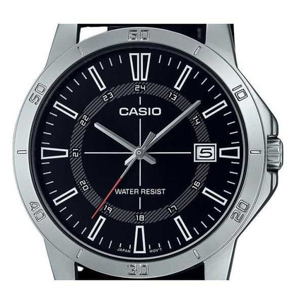 Orologio da uomo Casio analogico standard con cinturino in pelle quadrante nero al quarzo MTP-V004L-1C