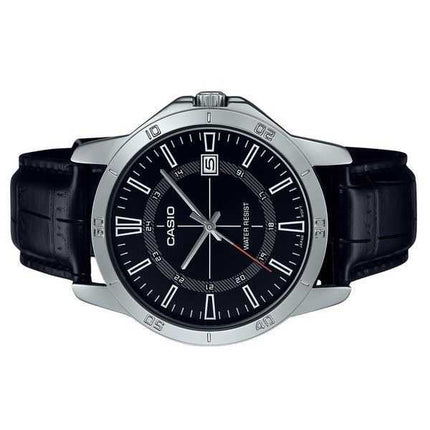 Orologio da uomo Casio analogico standard con cinturino in pelle quadrante nero al quarzo MTP-V004L-1C