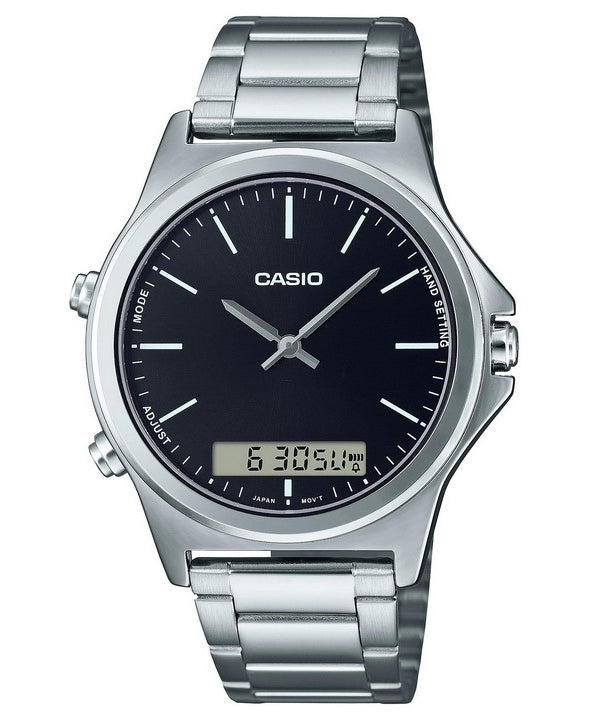 Orologio da uomo Casio analogico digitale quadrante nero in acciaio inossidabile MTP-VC01D-1E MTPVC01D-1