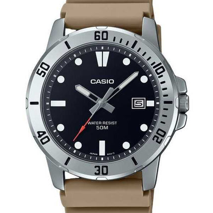 Orologio da uomo Casio analogico standard con cinturino in resina beige quadrante nero al quarzo MTP-VD01-5E
