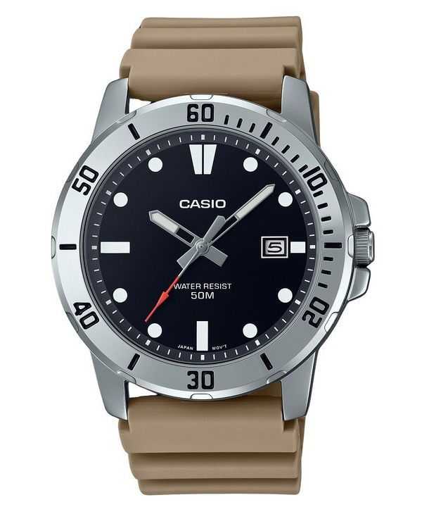 Orologio da uomo Casio analogico standard con cinturino in resina beige quadrante nero al quarzo MTP-VD01-5E
