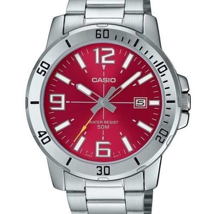 Orologio da uomo Casio Standard Analogico in acciaio inossidabile con quadrante rosso al quarzo MTP-VD01D-4BV