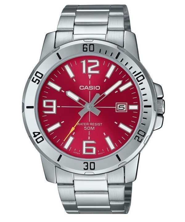 Orologio da uomo Casio Standard Analogico in acciaio inossidabile con quadrante rosso al quarzo MTP-VD01D-4BV