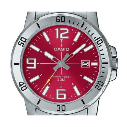 Orologio da uomo Casio Standard Analogico in acciaio inossidabile con quadrante rosso al quarzo MTP-VD01D-4BV