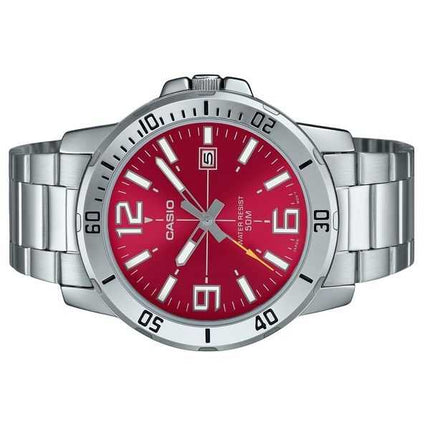 Orologio da uomo Casio Standard Analogico in acciaio inossidabile con quadrante rosso al quarzo MTP-VD01D-4BV