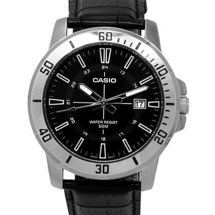 Orologio da uomo Casio analogico standard con cinturino in pelle nera quadrante nero al quarzo MTP-VD01L-1C