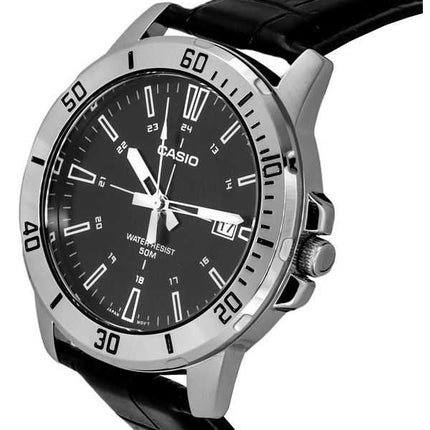 Orologio da uomo Casio analogico standard con cinturino in pelle nera quadrante nero al quarzo MTP-VD01L-1C
