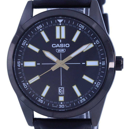 Orologio da uomo Casio analogico quadrante nero cinturino in pelle al quarzo MTP-VD02BL-1E MTPVD02BL-1
