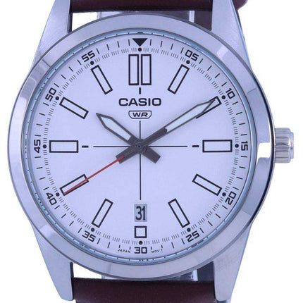 Orologio da uomo Casio analogico quadrante bianco cinturino in pelle al quarzo MTP-VD02L-7E MTPVD02L-7