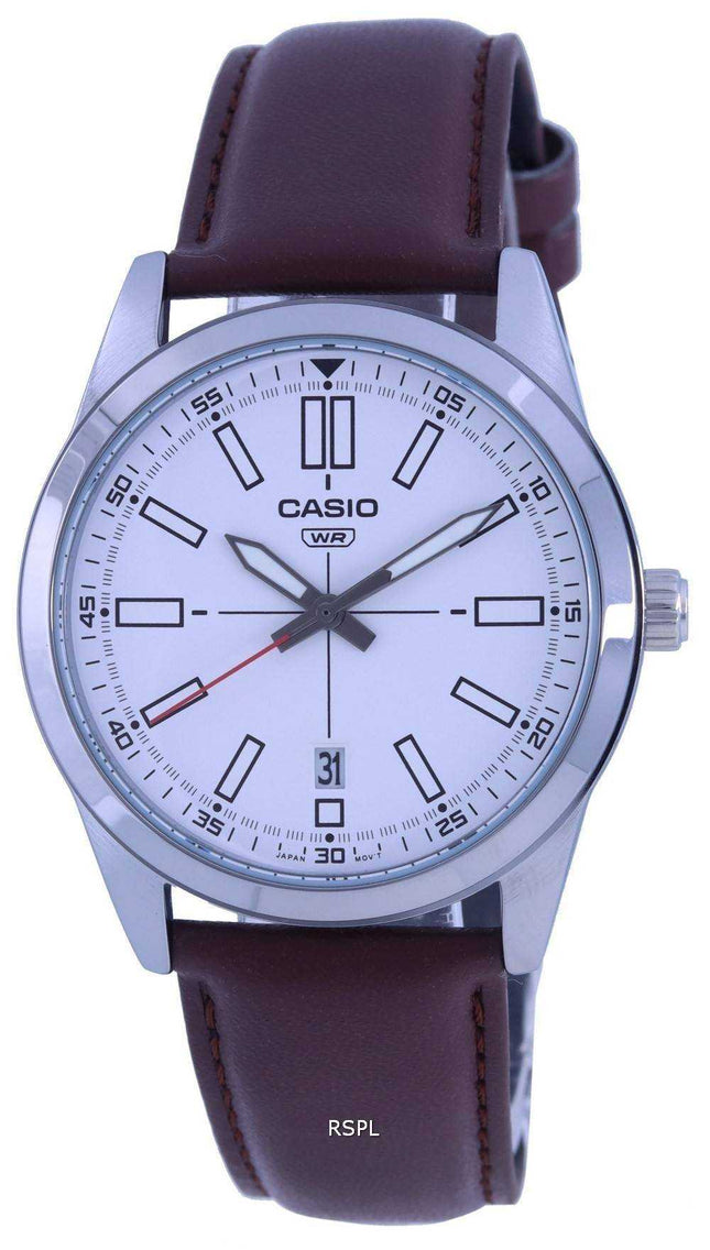 Orologio da uomo Casio analogico quadrante bianco cinturino in pelle al quarzo MTP-VD02L-7E MTPVD02L-7