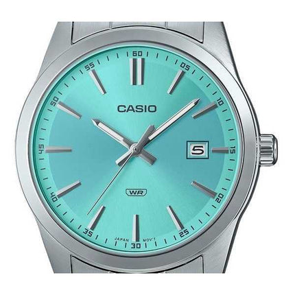 Orologio da uomo Casio analogico standard in acciaio inossidabile quadrante blu menta al quarzo MTP-VD03D-2A3