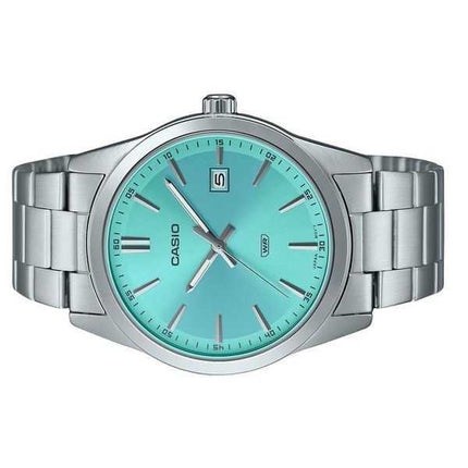 Orologio da uomo Casio analogico standard in acciaio inossidabile quadrante blu menta al quarzo MTP-VD03D-2A3