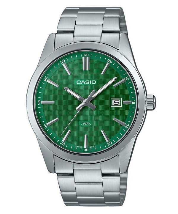 Orologio da uomo Casio analogico standard in acciaio inossidabile con quadrante verde al quarzo MTP-VD03D-3A1