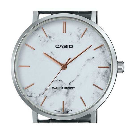 Orologio da uomo Casio Standard Analogico in acciaio inossidabile con quadrante bianco ispirato al marmo al quarzo MTP-VT01DM-7A