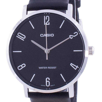 Orologio da uomo Casio quadrante nero cinturino in pelle al quarzo MTP-VT01L-1B2 MTPVT01L-1B2