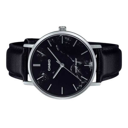Casio Standard Analogico Cinturino in Pelle Nera Quadrante Nero Ispirato al Marmo Orologio da Uomo al Quarzo MTP-VT01LM-1A