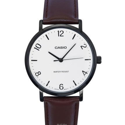 Orologio da uomo Casio Standard Analogico Cinturino in pelle Quadrante bianco Quarzo MTP-VT03BL-7B
