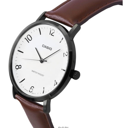Orologio da uomo Casio Standard Analogico Cinturino in pelle Quadrante bianco Quarzo MTP-VT03BL-7B