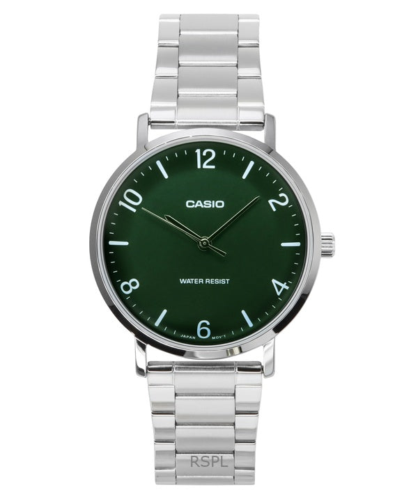 Orologio da uomo Casio Standard Analogico in acciaio inossidabile con quadrante verde al quarzo MTP-VT03D-3B