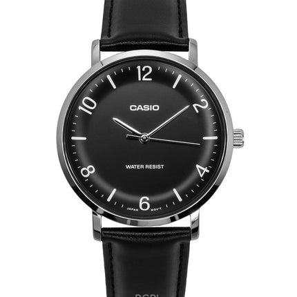 Orologio da uomo Casio Standard Analogico Cinturino in pelle Quadrante nero Quarzo MTP-VT03L-1B