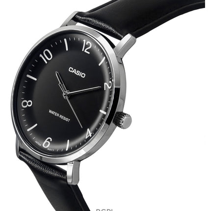 Orologio da uomo Casio Standard Analogico Cinturino in pelle Quadrante nero Quarzo MTP-VT03L-1B