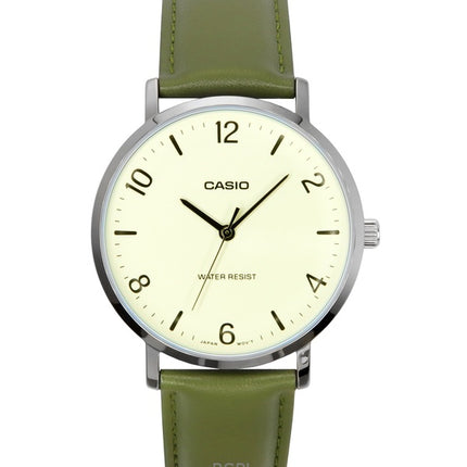 Casio Standard Analogico Cinturino in Pelle Verde Quadrante Bianco Quarzo MTP-VT03L-7B Orologio da Uomo
