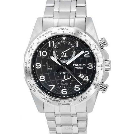 Orologio da uomo Casio standard analogico in acciaio inossidabile con quadrante nero al quarzo MTP-W500D-1A MTPW500D-1