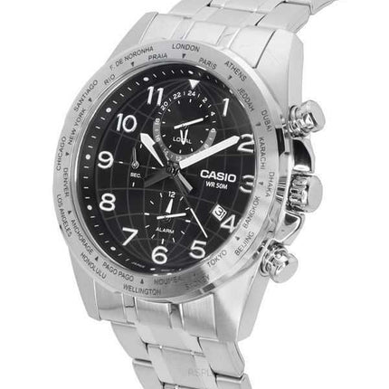 Orologio da uomo Casio standard analogico in acciaio inossidabile con quadrante nero al quarzo MTP-W500D-1A MTPW500D-1