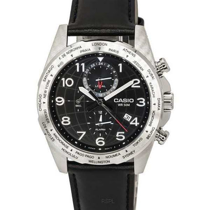 Orologio da uomo Casio standard analogico cinturino in pelle quadrante nero al quarzo MTP-W500L-1A MTPW500L-1
