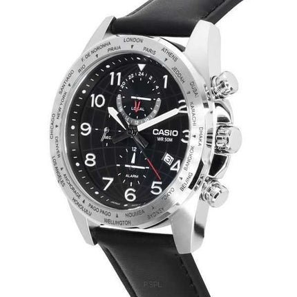 Orologio da uomo Casio standard analogico cinturino in pelle quadrante nero al quarzo MTP-W500L-1A MTPW500L-1
