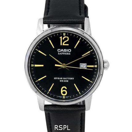 Orologio da uomo Casio analogico cinturino in pelle quadrante nero quarzo MTS-110L-1A MTS110L-1