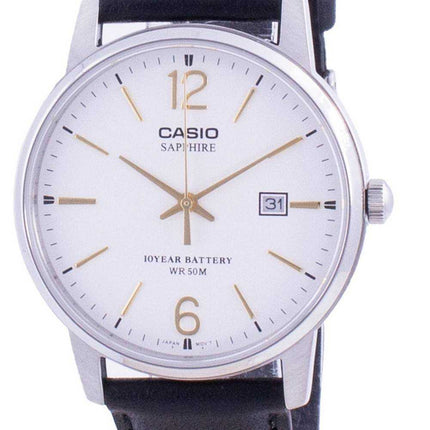 Orologio da uomo Casio quadrante bianco cinturino in pelle al quarzo MTS-110L-7AV MTS110L-7AV