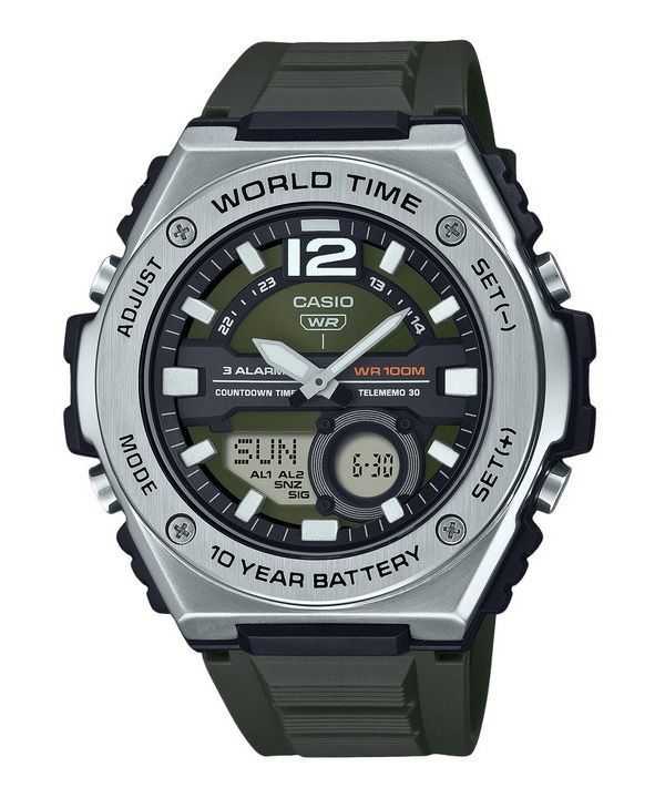 Casio Standard Analog Digital Resin Strap Green Dial Quartz MWQ-100-3AV 100M Orologio da uomo