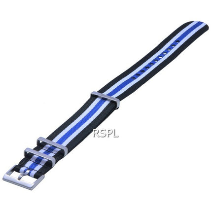 Rapporto NATO19 Cinturino per orologio in nylon nero e blu da 22 mm