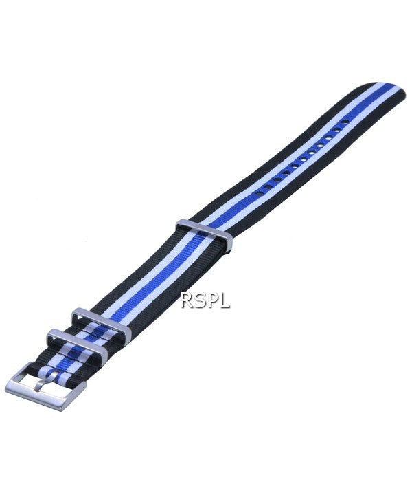 Rapporto NATO19 Cinturino per orologio in nylon nero e blu da 22 mm