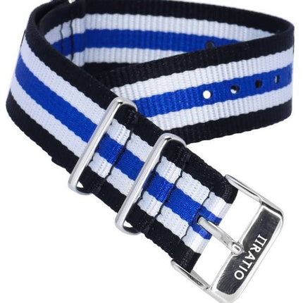Ratio NATOR06 Cinturino per orologio in poliestere multicolore nero bianco e blu 20 mm