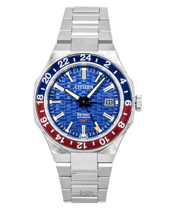 Orologio da uomo Citizen Series 8 880 GMT in acciaio inossidabile con quadrante blu automatico NB6030-59L 100M