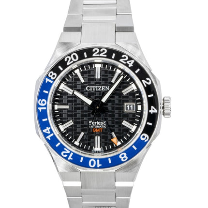 Orologio da uomo Citizen Series 8 GMT in acciaio inossidabile con quadrante nero automatico NB6031-56E 100M