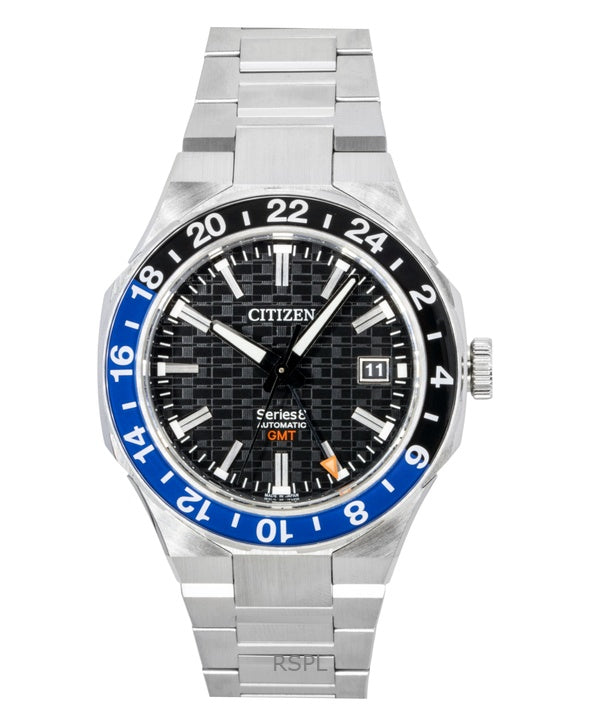 Orologio da uomo Citizen Series 8 GMT in acciaio inossidabile con quadrante nero automatico NB6031-56E 100M