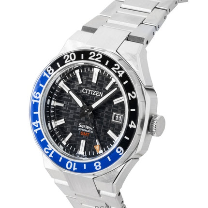 Orologio da uomo Citizen Series 8 GMT in acciaio inossidabile con quadrante nero automatico NB6031-56E 100M
